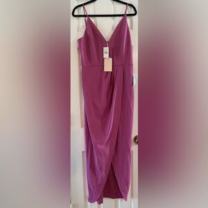 Wayf Fuchsia Ines V-Neck Tulip Gown